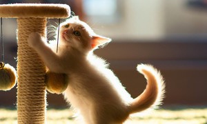 Котенок точит коготки